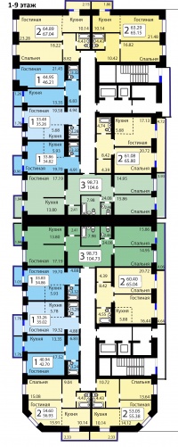 Рябиновый сад, БС 11 - Планировка 1-9 этажи